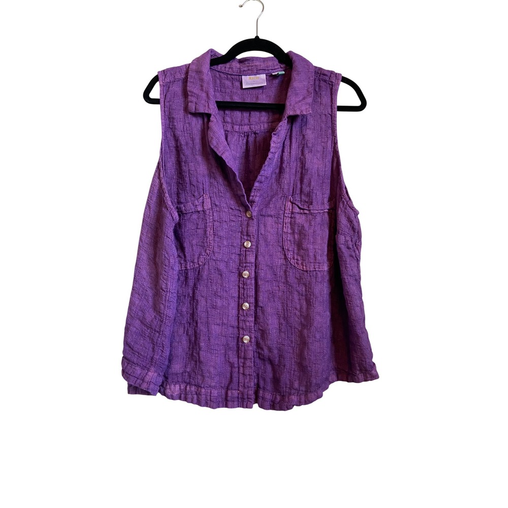 Maeve Anthropologie Purple Textured Linen Blend Sleeveless Button Down Top 26W